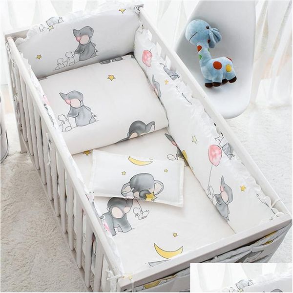 Yatak Setleri 6/9pcs Fil Bebek Yatak Seti Pamuk Yatak Odası Dekor Kız Boy Bebek Yatak Ketenleri Tampon 120x60/120x70cm 220526 Damla Dhhg6