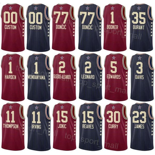 Impresso 2024 Basquete All-Star Jerseys Luka Doncic 77 Stephen Curry 30 Shai 2 LeBron James 23 Nikola 15 Kevin Durant 35 Davis 3 Klay Thompson 11 Homens Crianças Mulheres