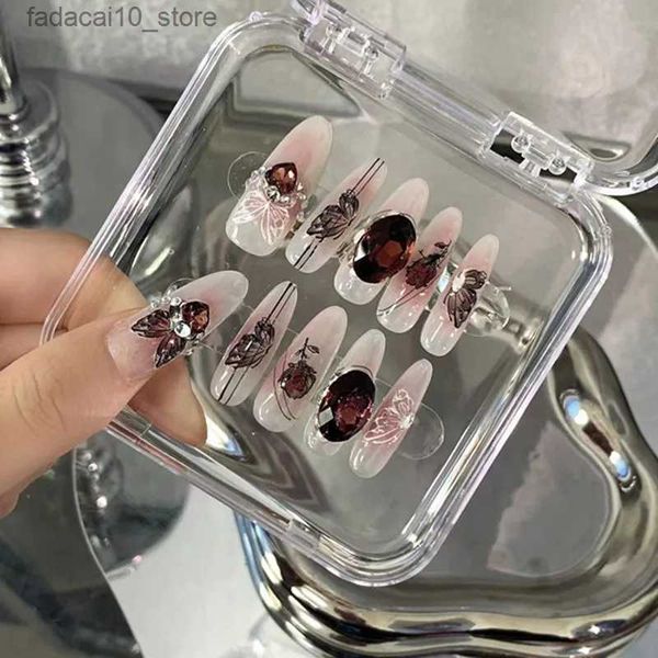 Künstliche Nägel, 10 Stück, mit künstlichen Nägeln, reine handgefertigte Zwillingsschmetterlinge, kostenloses Nagelverbesserungsset Q240122
