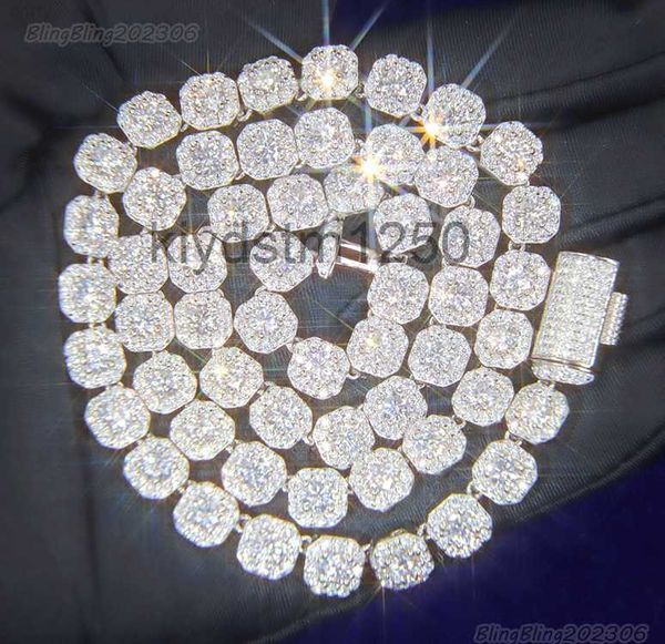 Personalizzato d Vvs Moissanite Diamante Catena a maglia cubana S925 Argento 8mm 12mm Grande Tennis Solid Back Collana Hiphop DMP1