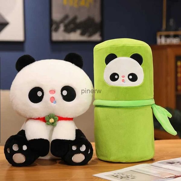 Bonecas de pelúcia kawaii tubo de bambu panda brinquedo de pelúcia adorável urso planta animal de pelúcia plushie boneca travesseiro para crianças presente aniversário