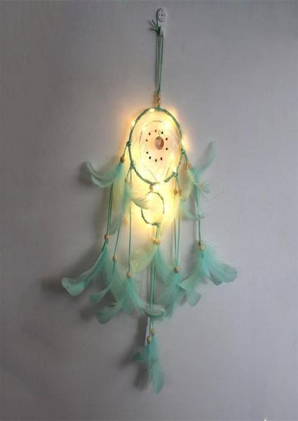 LED-Licht-Traumfänger, zwei Ringe, Feder-Traumfänger, Windspiel, dekorativer Wandbehang, mehrfarbig, 12 ms, J24949785