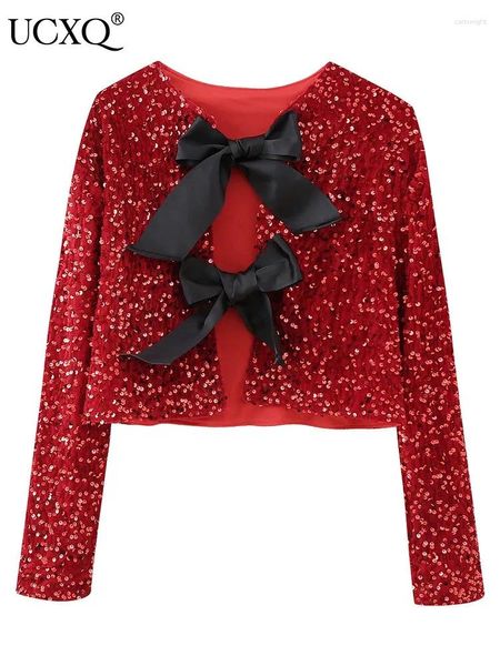 Giacche da donna UCXQ Moda Europea All-match Papillon con paillettes Top a maniche lunghe Bellissimo cappotto 2024 Primavera Estate 23A7224