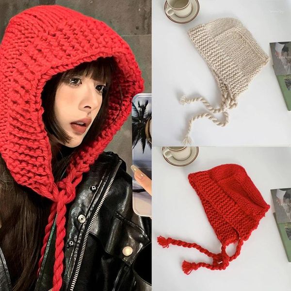 Berets inverno coreano malha chapéu de lã feminino headband boné casual moda engrossado quente frio resistente chapéus grande cabeça juventude