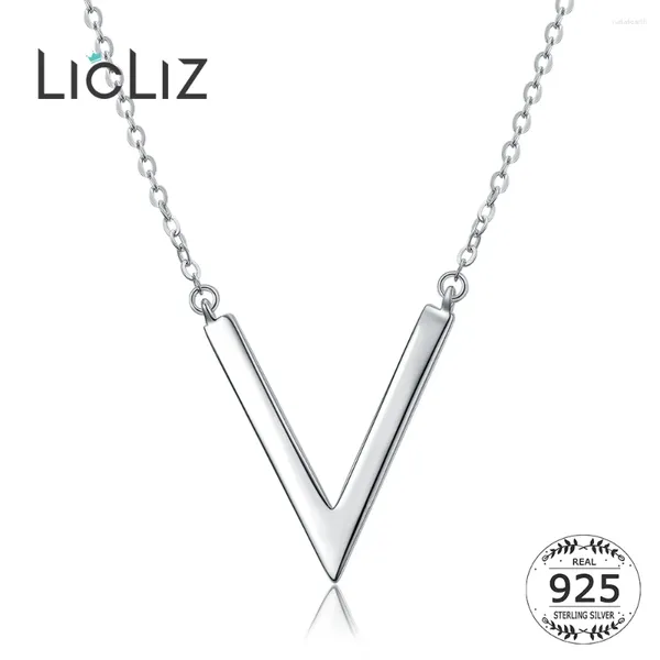 Ciondoli LicLiz Lettera semplice Catena a maglia lunga Collana con pendente a V per donna Accessori cuore in argento sterling 925 Gioielli con stella blu LN0204