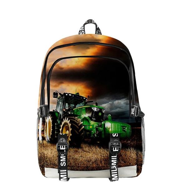 Sacos novidade trator padrão mochila homens mulheres tecido oxford saco de escola estilo 3d adolescente menino meninas criança saco de viagem mochila