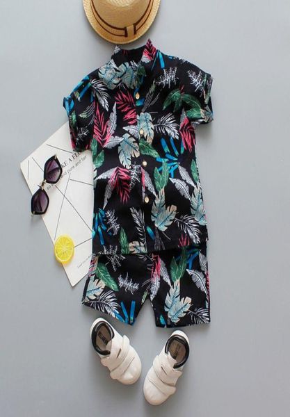 Meninos verão 1 2 3 4 anos criança bebê conjunto moda praia folha flor impressão camisa roupa de férias traje c10163279527
