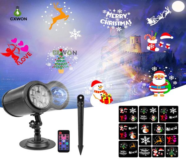En yeni Noel Işıkları Kar Tanesi LED efektleri Projektör Lambası Çift Kafa 14 Desenler 10 Su Dalgası Slayt Yok IP65 Tatil Dekoratio3478399