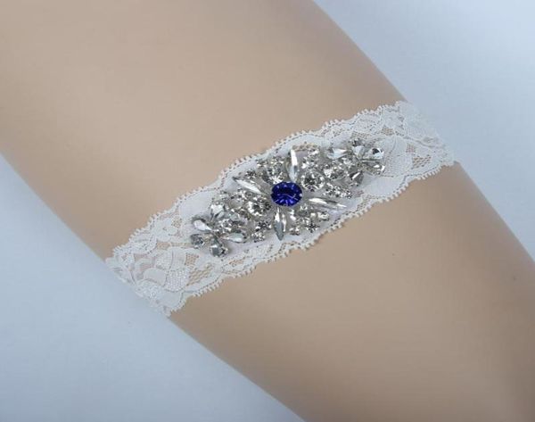 Giarrettiere da sposa in pizzo monopezzo Set giarrettiere da sposa Cintura strass blu Cristalli Giarrettiere da sposa da sposa 2019 Disponibile a buon mercato2086714