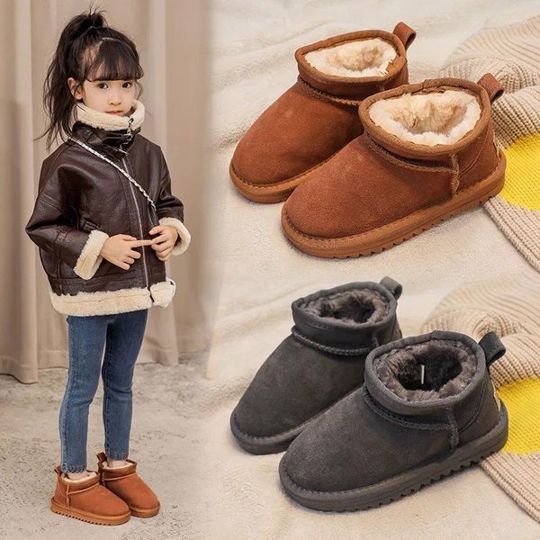 Botas moda crianças meninos meninas neve pelúcia quente bebê criança inverno sapatos grossos sólidos