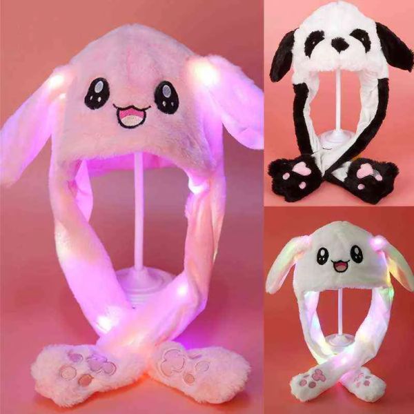 Ilumine o chapéu animal de pelúcia com orelhas em movimento Coelho dos desenhos animados Panda LED Earflap Cap X5XA Y21111 LL