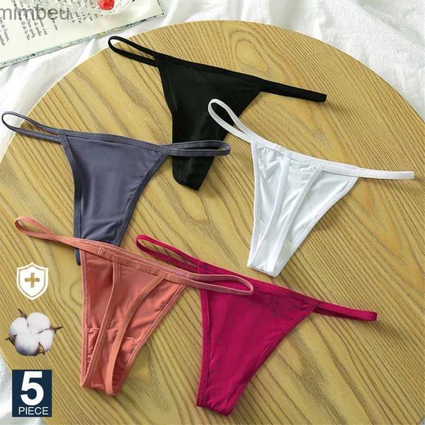 Set sexy set sexy set Finetoo 5pcs/set Women sexy G-String mutandine a bassa vita intime Lingerie Underpants Cotton T-back Pantys sottili cinghia cinghia c240410