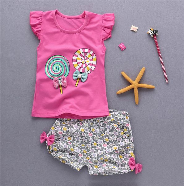 Çocuk Kızlar Yaz Serin Tank Kıyafetleri 6M 12M 2T 3T Toddler Çocuk Bebek Kız Kıyafetleri Pamuk Teeshorts Pants Giysileri Sevimli Set6193502