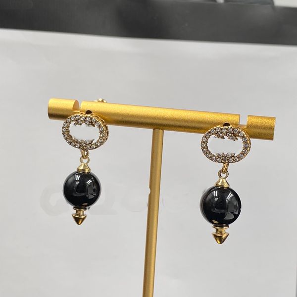 Роскошные дизайнерские модные серьги Серьги-подвески Посеребренные золотые 18-каратные черные драгоценные камни Кулон из нержавеющей стали G Серьги для женских ювелирных изделий X подарок с коробкой