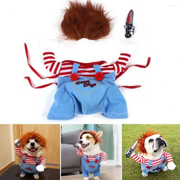 Hundebekleidung, Halloween-Haustierkostüm, weiche gruselige Puppe, Cosplay, süßes Outfit, Chucky-Kostüme für kleine und mittelgroße Haustiere