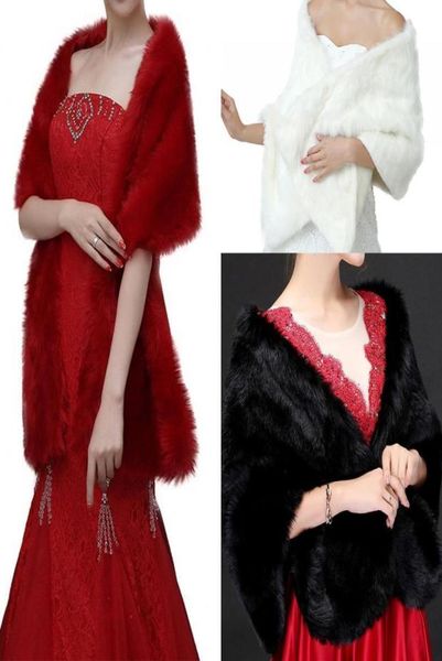 Модные новые свадебные накидки, шали, шаль из искусственного меха, куртка для свадьбы, цвет слоновой кости, красный, черный, зимняя теплая невеста, дешево 160 см30 см, CPA14956450515