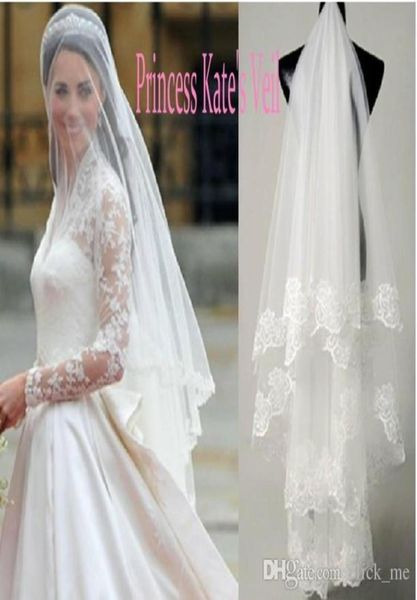Veu noiva designer 2 camadas de renda véu casamento curto tule branco marfim véu nupcial bordado borda accessoires mariage3225184
