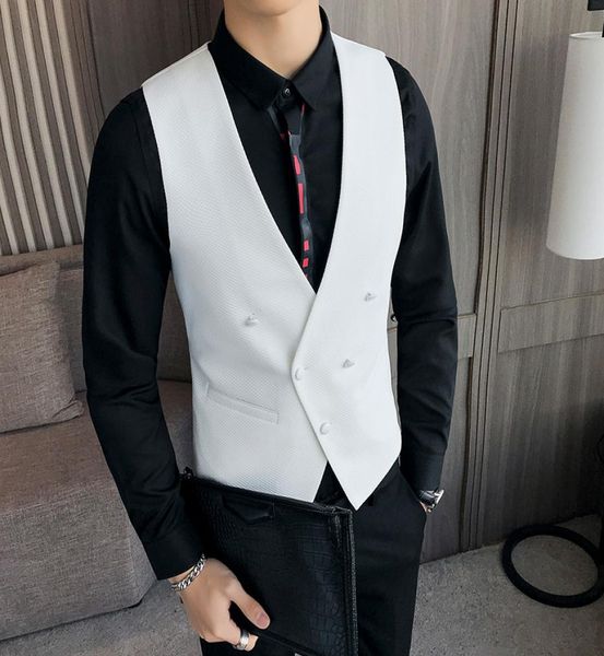 Männer Weste Zweireihig Weiß Rot Schwarz Anzug Weste Kleid Slim Fit Tiefem V-kragen Klassische weste Abend Hochzeit gilet Male7518594