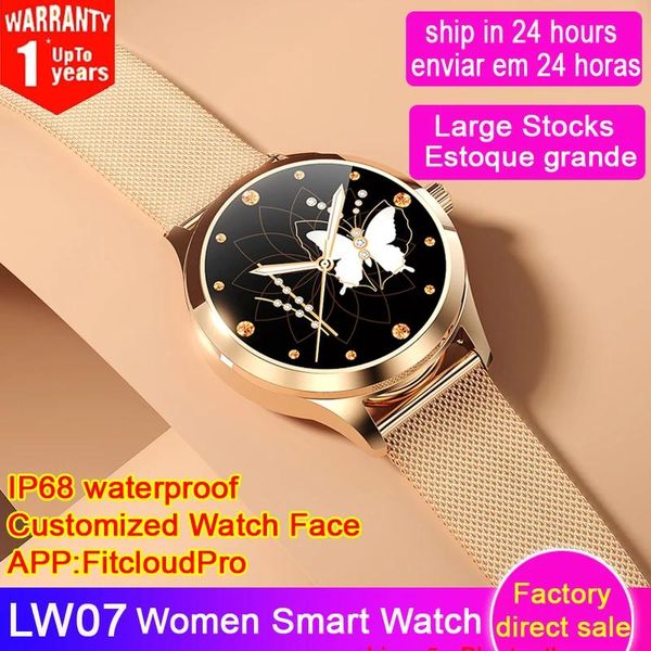 Uhren Original LW07 Frauen Smart Uhr DIY Uhr Gesicht IP68 Runde Bildschirm Voll Edelstahl Herzfrequenz Tracker Dame Mädchen Smartwatch VS KW10