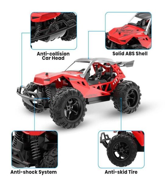 DEERC 122 Racing RC Car Rock Crawler Camion radiocomandato 60 minuti di gioco 20 KMH 24 GHz Drift Buggy Toy Car per bambini 2012188999597100459