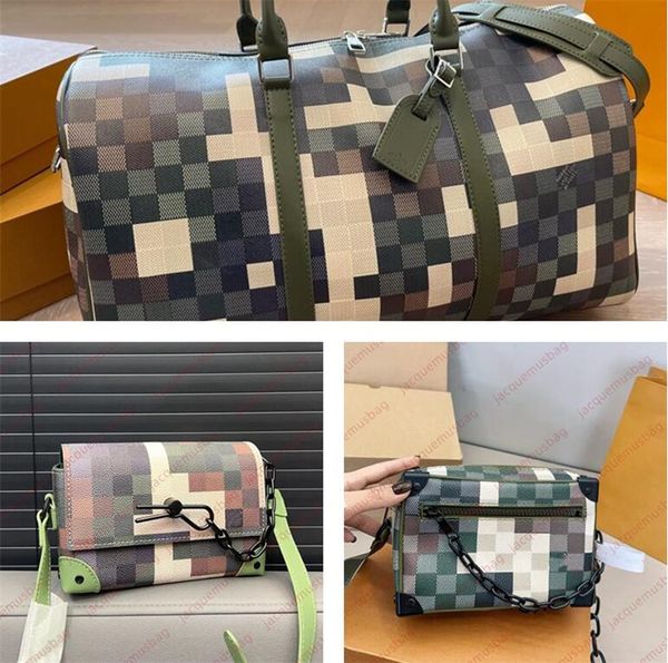 Designer-Herren-Mosaik-Camouflage-Kettentasche STEAMER Briefträgertaschen weiche Kofferraum-Box-Handtasche Reisen Seesack Gepäcktasche Damen hochwertige Schulter-Crossbody-Geldbörse