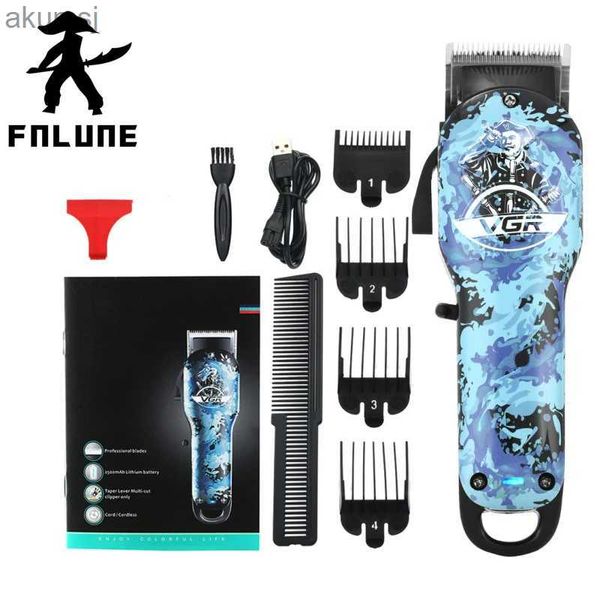 Máquina de cortar cabelo FnLune Máquina de cortar cabelo profissional para cuidados pessoais Cabeça de óleo elétrica azul graffiti cabeça raspada para homens cortadores de cabelo YQ240122