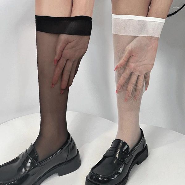 Kadın Çorap Lolita Yaz İpek Diz Tüpü JK Kızlar Uzun Beyaz Siyah Yarım Çorap Naylon Şeffaf Çorap