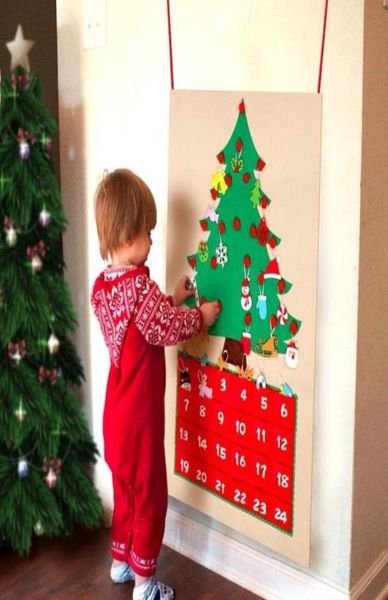 Felt Christmas Tree Advent Takvim Asma Süs Doğuş Geri Sayım Yeni Yıl için Çocuk Hediyesi için Noel Süslemeleri