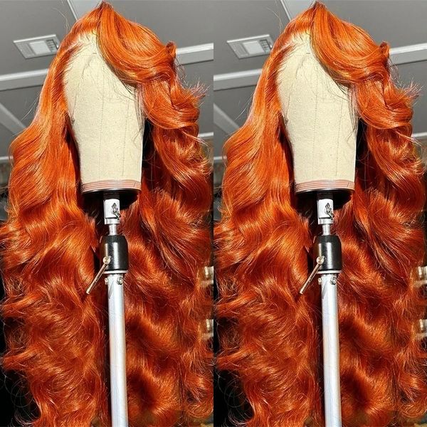 Körperwelle Ingwer Orange 13x6 HD Lace Front Perücken Echthaar brasilianische Remy farbige vorgezupfte 13x4 Echthaar Spitze Frontal Perücke