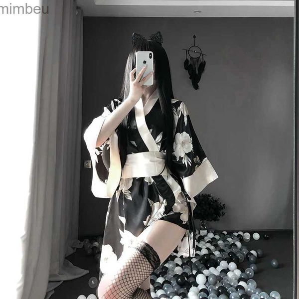 Sexy conjunto sexy sakura quimono adorável uniforme japonês robe floral roupão curto quimono robe noite roupão vestido para mulher noite dressl240122