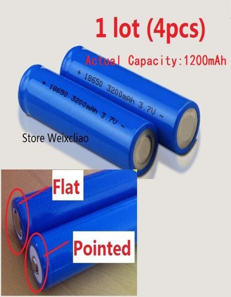 4 pezzi 1 lotto 18650 37 V 1200 mAh batteria ricaricabile agli ioni di litio batterie agli ioni di litio da 37 Volt piastra positiva piatta o appuntita 9828351