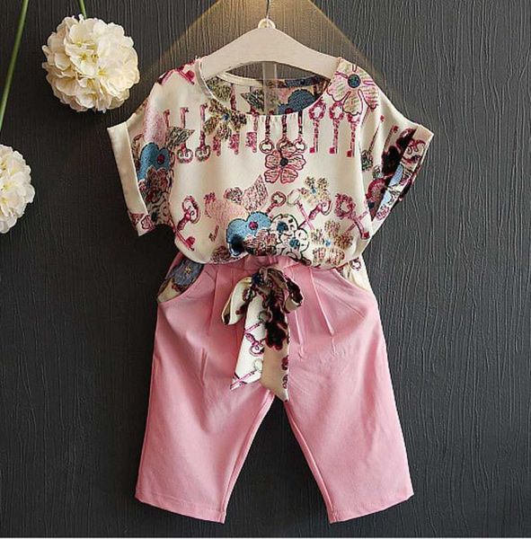 Tute corte estive per vestiti per bambina Set Vestiti per bambini Ragazze del bambino Pagliaccetti Tuta per bambini Abbigliamento Rosa 2 5 8 Y7481587