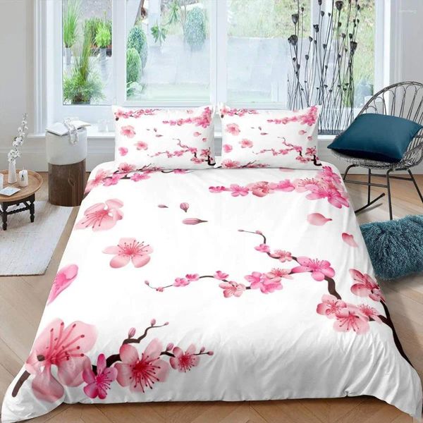 Conjuntos de cama Flor de Pêssego Duveta Capa Set Blooming Flor King Size para Adolescentes Mulheres Microfibra Rosa Floral Twin Consolador