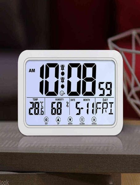 Электронные настенные часы с большим количеством номеров, дисплей с дисплеем температуры и влажности, повтор будильника, подвесные настольные цифровые часы с питанием от батареи H7392270