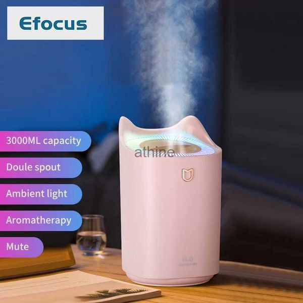 Umidificatori Umidificatore d'aria 3L Olio essenziale Diffusore di aromi a doppio foro con umidificatori d'aria a luce LED colorata per lavorare 48 ore YQ240122