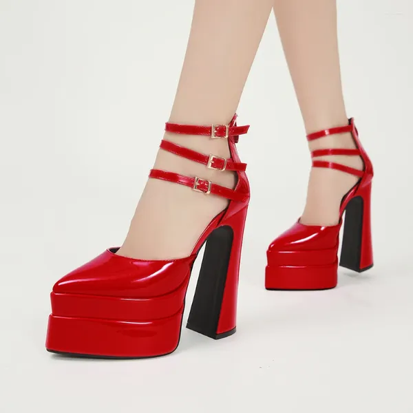 Sandali QIWN marca PU punta a punta scarpe da donna décolleté con doppia piattaforma cinturino con fibbia alla caviglia tacco spesso arrivi da donna per feste