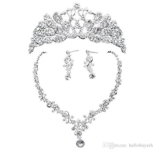 Glänzende Hochzeitskrähen, Hochzeitsaccessoires, Brautjungfern-Schmuckzubehör, Brautaccessoires-Set, Kronen-Halsketten-Ohrringe4194079