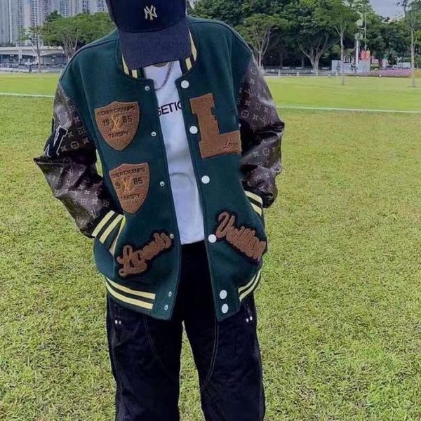 Men Embroidery Varsity Jacket Unisex Fashion Oversized Hip Hop Baseball Jackets Leather Sleeve Hi Street Loose Fit Letterman Coat Outerwear yh13