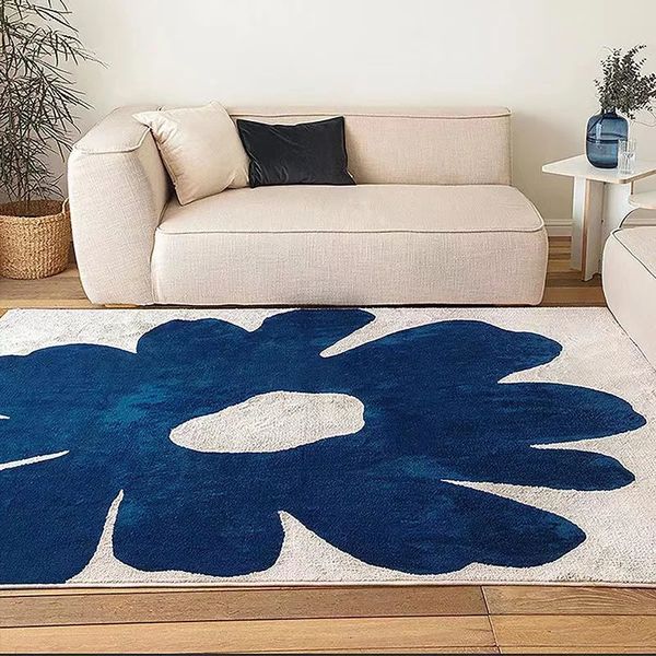 Klein azul flor arte tapete grande área de luxo sala estar tapetes confortáveis macio quarto decorativo varanda alfombra 240122