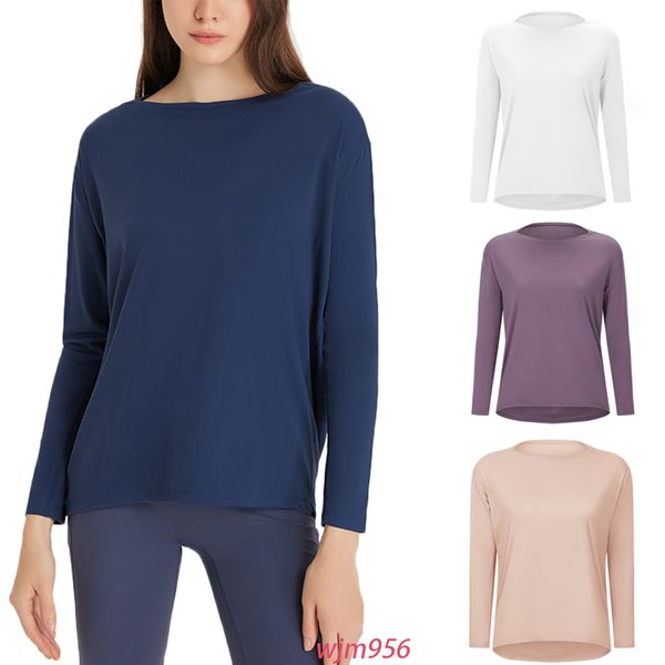 Lu-2024 Nuovo top a maniche lunghe allentato vestito da yoga da donna sportivo top allenamento fitness camicia hip avvolgente felpa lunga nuda traspirante autunno inverno camicia