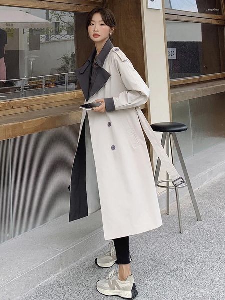 Trench da donna Cappotto lungo da donna doppiopetto di marca Cappotto da ufficio Lady Duster Capispalla primavera autunno