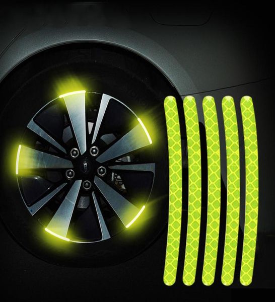 20 pezzi di auto mozzo ruota cerchione strisce riflettenti adesivo luminoso per guida notturna Accessori per auto4161444