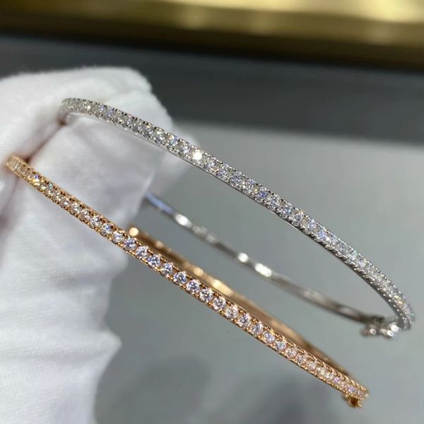 High quality quality pure 925 sterling silver luxury jewelry Ladies simple thin bracelet sparkles every day birthday gift 240118