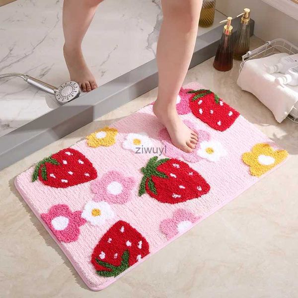 Halılar Sevimli Çilek Tepeli Banyo Mat Pembe Tatlı Kızlar Yumuşak Peluş Ev Dekoru Halı Yatak Odası Halı Slip Slip Koridor Giriş Posa