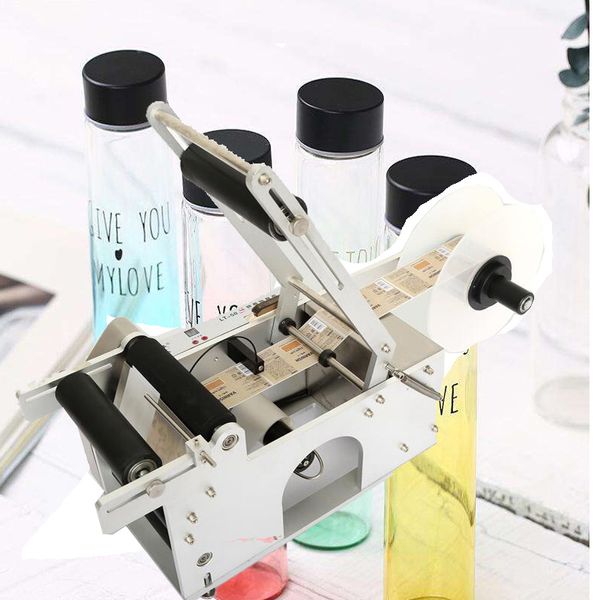 Halbautomatische Etikettiermaschine für selbstklebende kleine Papieraufkleber, Tischetikettiermaschine für flache, quadratische, rechteckige, ovale Flaschen