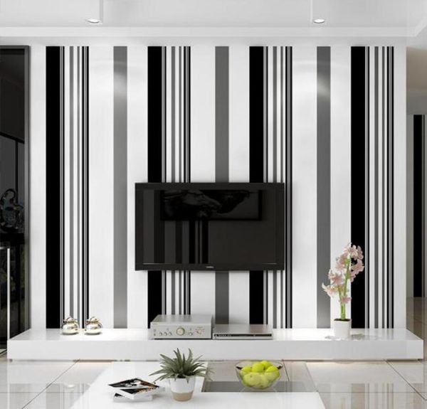 Tapeten Weiß Schwarz Grau Tapete Moderne Vertikale Streifen Wandpapier TV Hintergrund Wohnzimmer Abdeckwandbild Für Mädchen Junge Bett2316752
