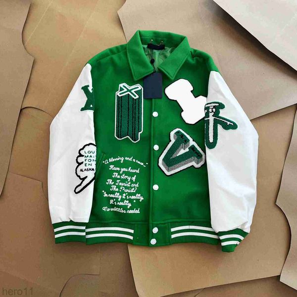 Мужские куртки Модный бренд Мужская женская куртка L Винтаж Свободная одежда с длинным рукавом Зеленая бейсбольная мужская хип-хоп Осенняя университетская повседневная теплая одежда-бомбер High Quali NLD0