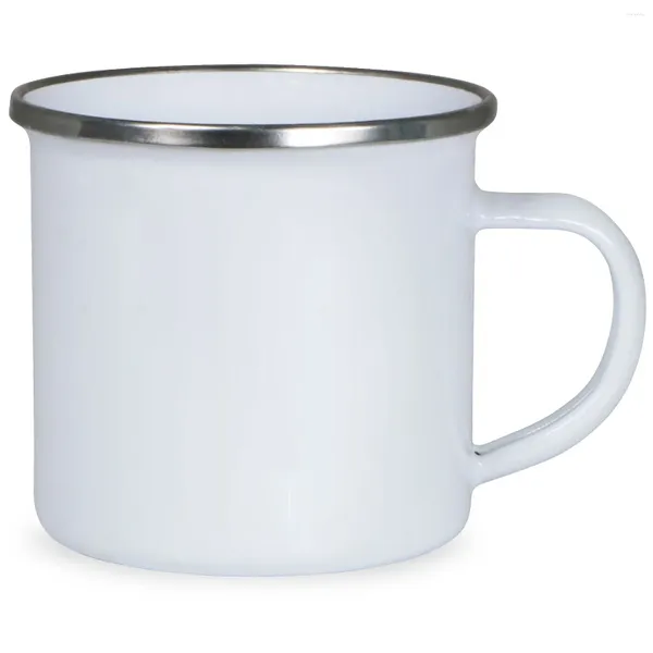 Tassen 24 Stück 12oz Sublimation leere weiße Emaille-Tasse mit schwarz/silbernem Rand