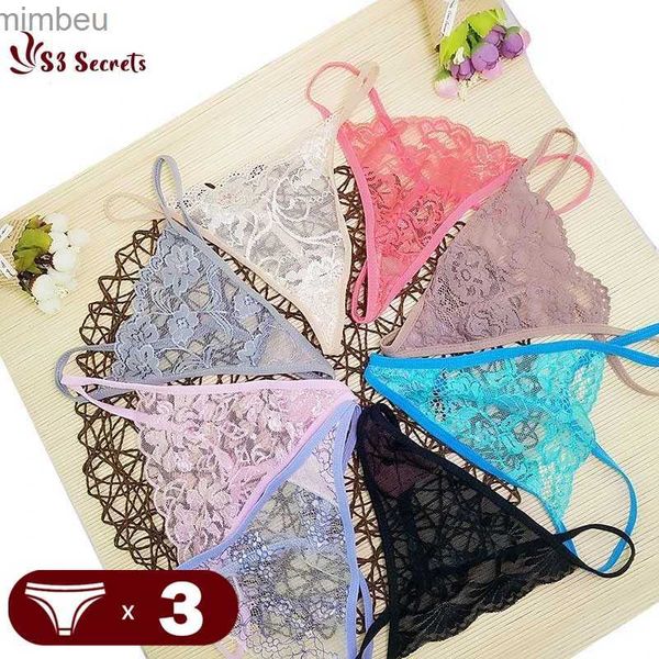 Sexy conjunto 3 pçs/set sexy tangas de renda feminina roupa interior aleatória biquíni cuecas cintura baixa um tamanho oco g-string t-back calcinha lingeriel240122