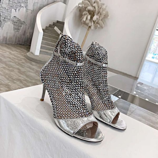 Galaxia kristal süslemeli örgü strass kafesli stiletto sandalet rhinestones ayak bileği kayış siyah akşam ayakkabıları kadınlar yüksek topuklu lüks tasarımcılar fabrika ayakkabı